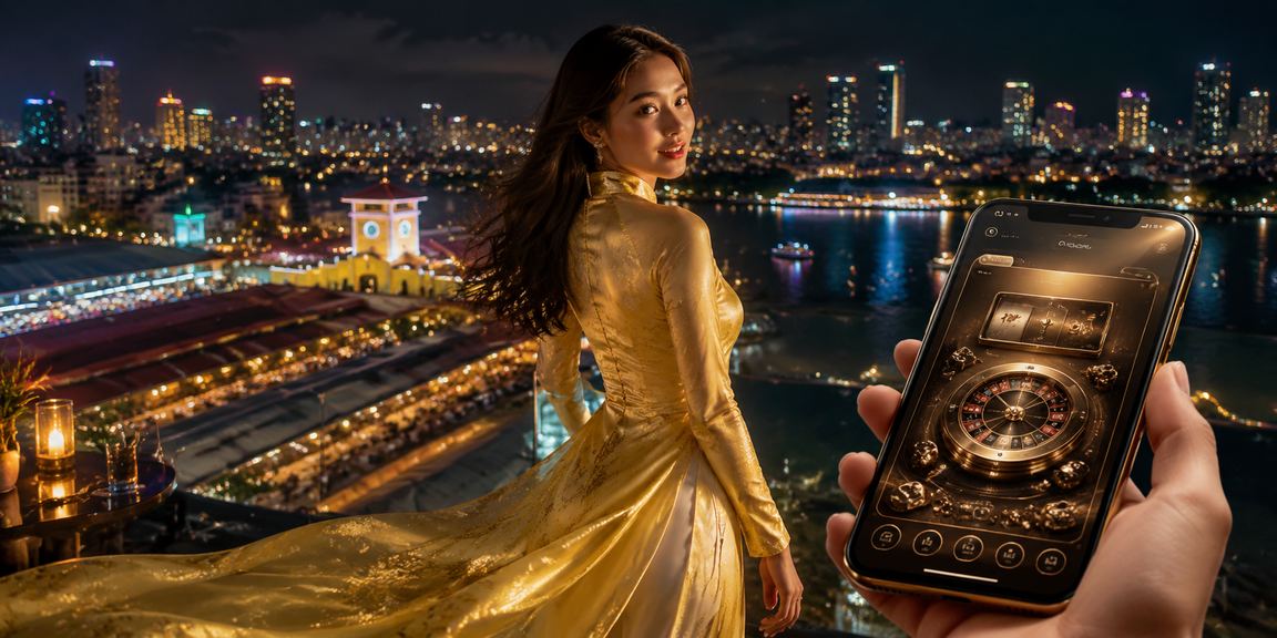 Người phụ nữ TP.HCM mặc áo dài xem khuyến mãi casino trên điện thoại di động