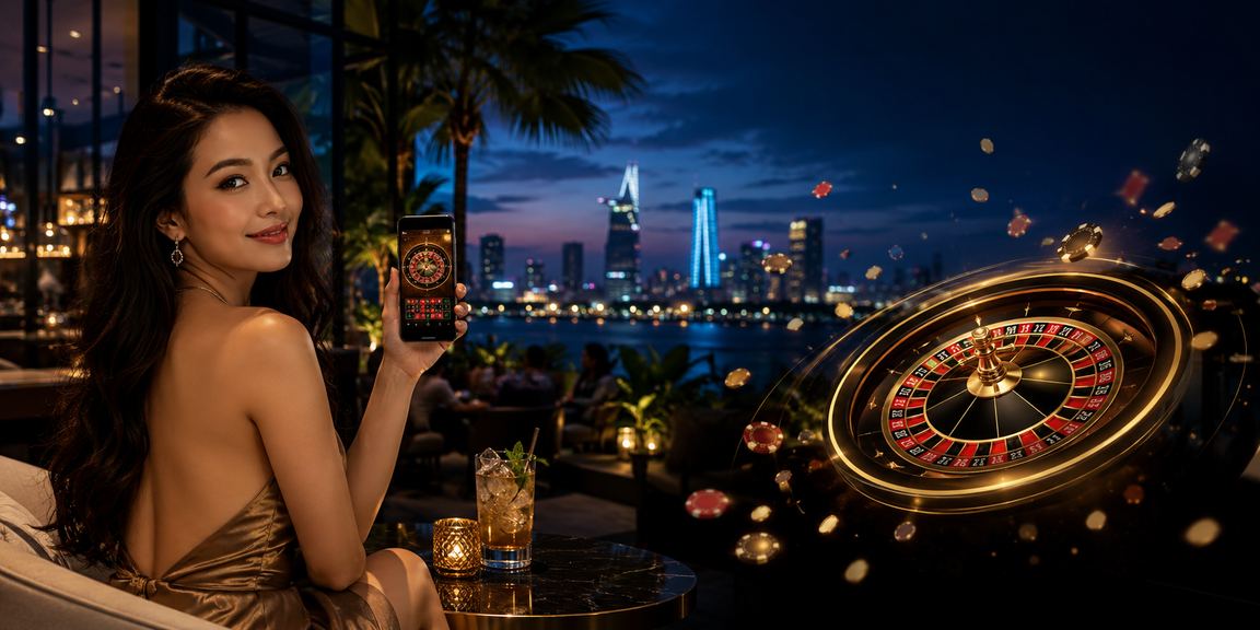 Không gian cá cược thể thao điện tử tại TP.HCM với ly cà phê và màn hình roulette trực tuyến